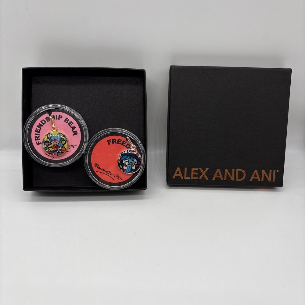 Rare Alex and Ani Romero Britto Charm Lot 2Pc Freedom Statue Friendship Bear NIB
